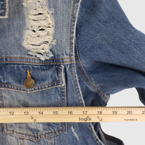 ZARA Distressed Denim Jacket With Frayed Hem & Rips Womens XS - Picture 9 of 14